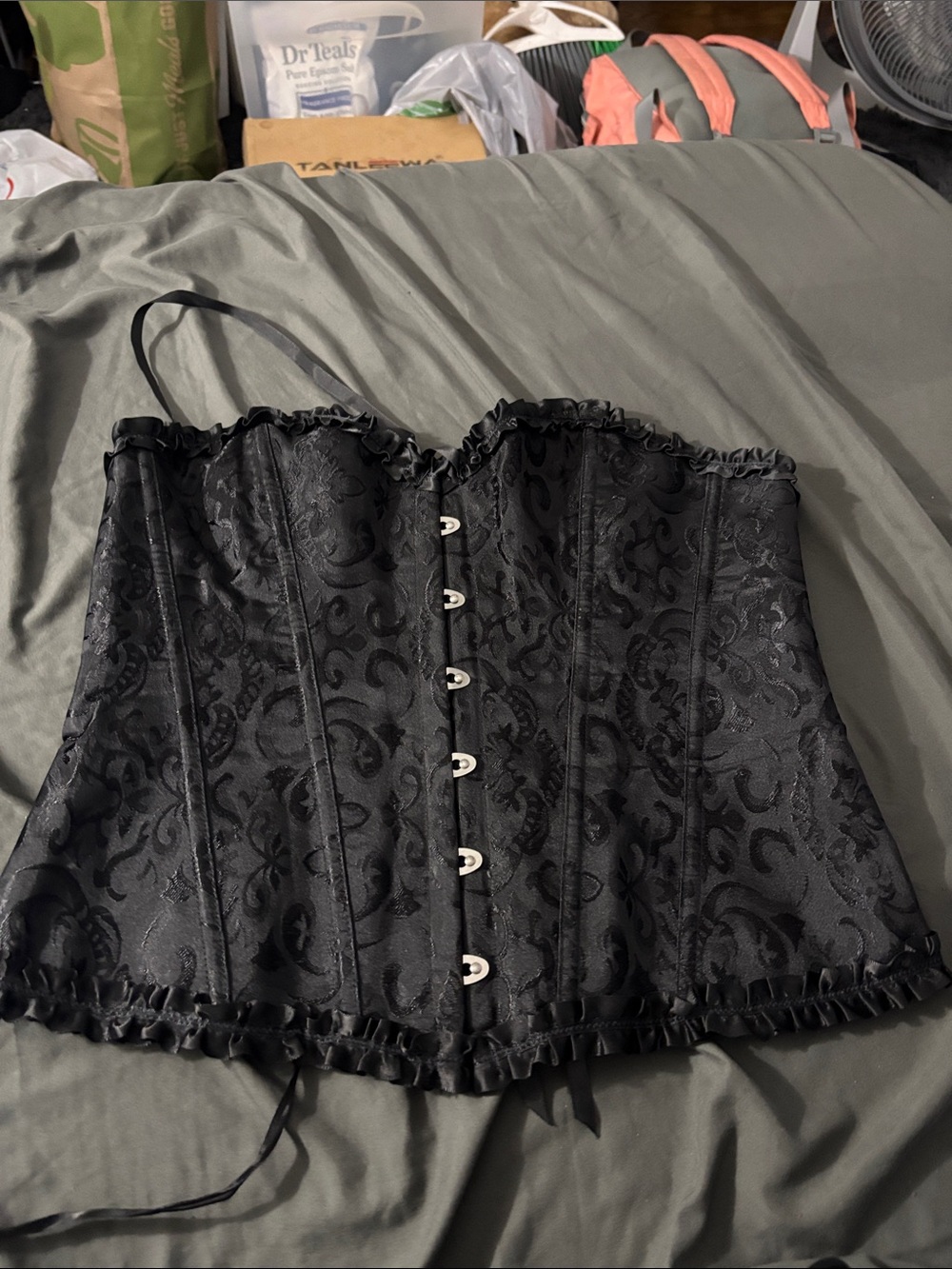 Black Jacquard Satin Corset Top